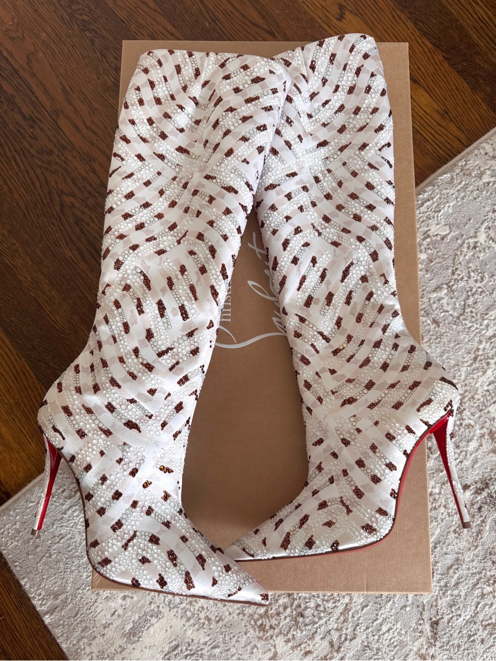 Christian Louboutin Swarovski Miss Z Gaagal Strass Knee Stiletto Boot